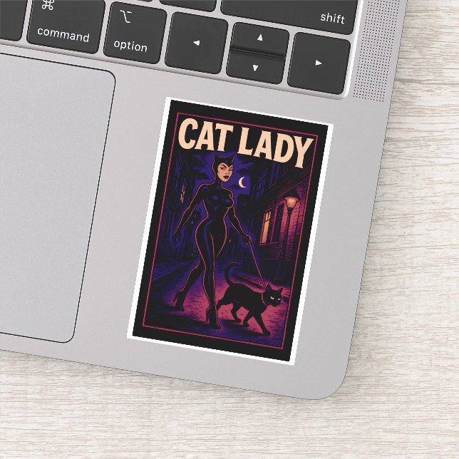 Sticker Cat Lady -Cats Art Lover- City Night Comic Graphic (Détail)