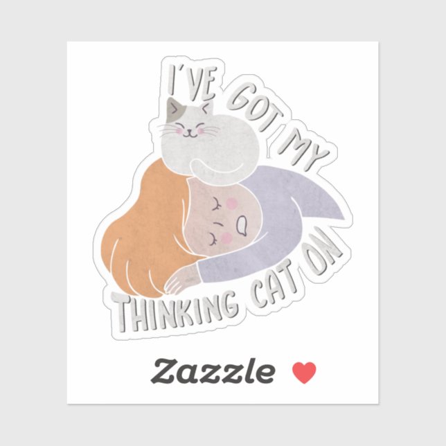 Sticker Cat Lady Pun : J'ai mon chat qui pense (Feuille)