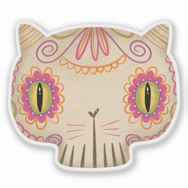Sticker Cat Sugar Skull Catrina - Jour des morts (Devant)