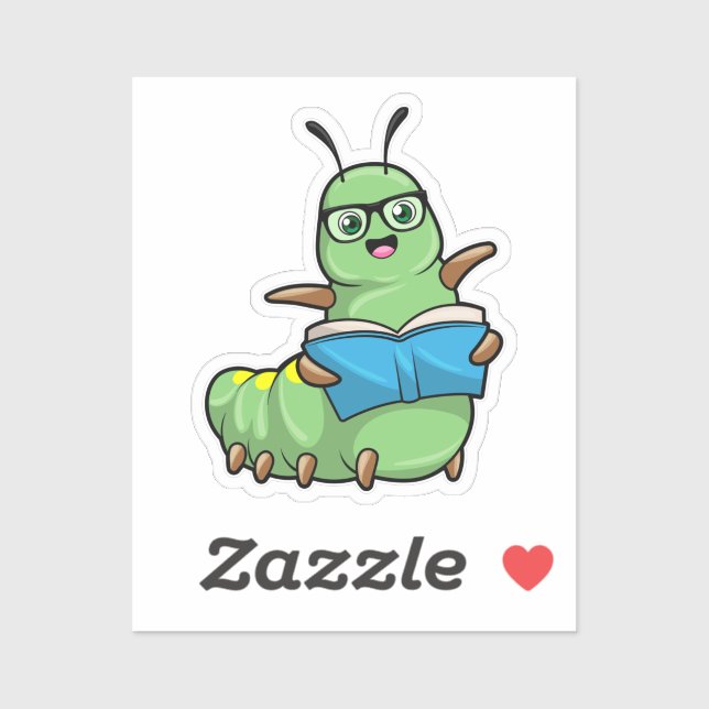 Sticker Caterpillar Nerd avec livre et lunettes (Feuille)