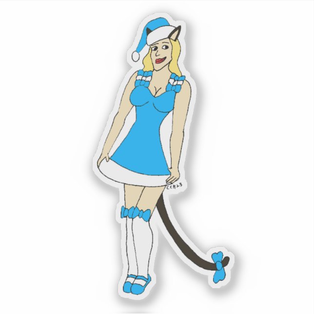 Sticker Catgirl de Noël bleu (Devant)