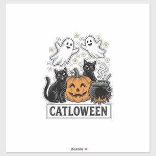 Sticker Catloween Vintage Ghost Cat Halloween Conception d