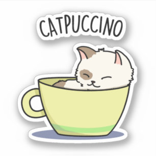 Sticker Catpuccino Funny Kitty Chat En Pun De Coupe