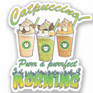 Sticker Catpuccino - Purr un matin parfait Chat mignon