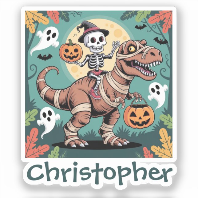 Sticker Cavalier Dino Squelette – Squelette sur T-Rex Momi (Recto)