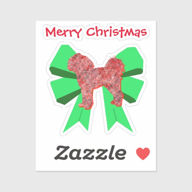 Sticker Cavapoo Chien Silhouette Rouge et Vert Bow Noël (Feuille)