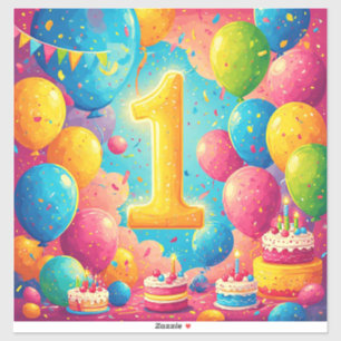 Sticker Célébration colorée du 1er anniversaire avec des b