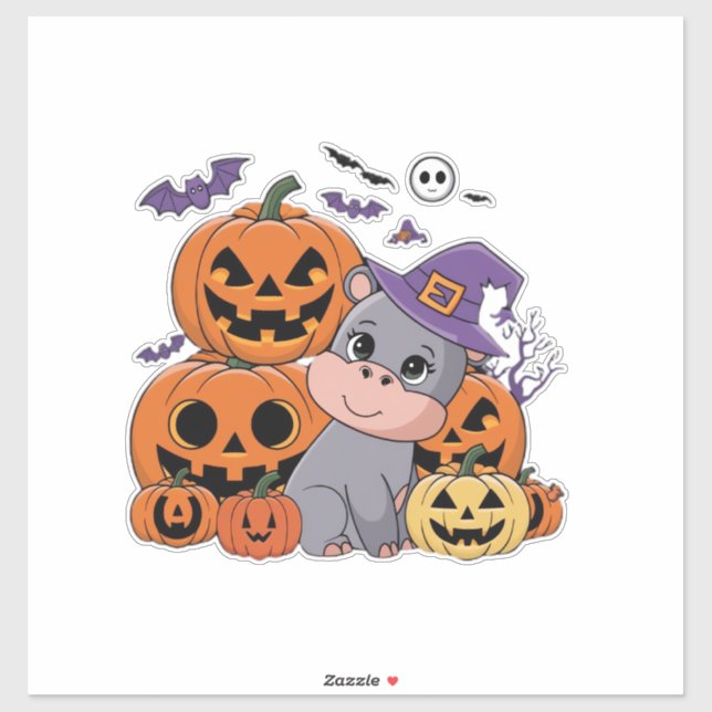 Sticker Célébrez un Halloween hippo avec Moo Deng ! Long S (Feuille)