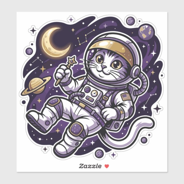 Sticker Celestial Voyager : Chat Astronaute Violet Espace  (Feuille)