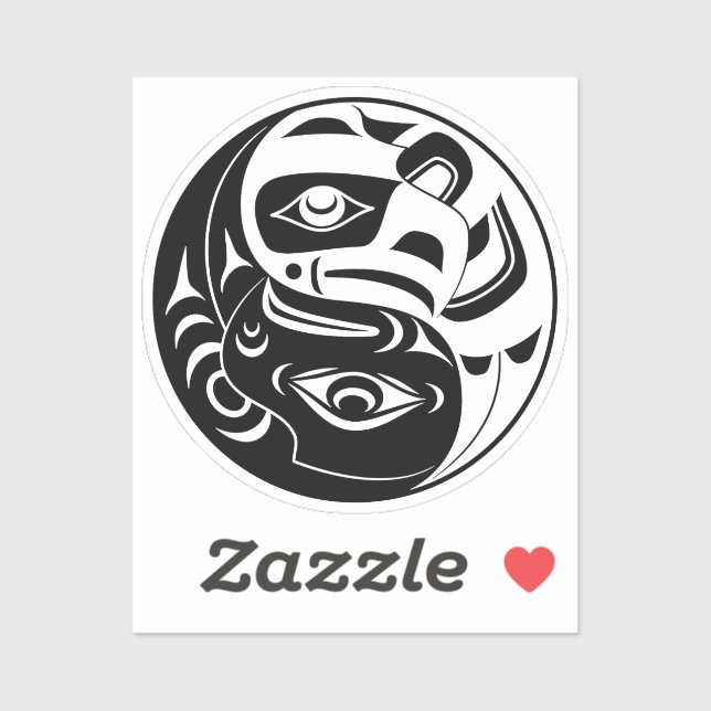 Sticker Cercle d'aigle noir et blanc Haida Thunderbird (Feuille)