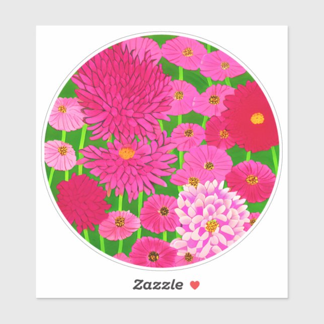 Sticker Cercle de fleurs, Chrysanthèmes rose Fuchsia (Feuille)