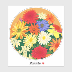 Sticker Cercle de fleurs, marguerites colorées et monstres
