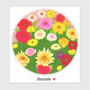 Sticker Cercle de fleurs sauvages, rouge et jaune