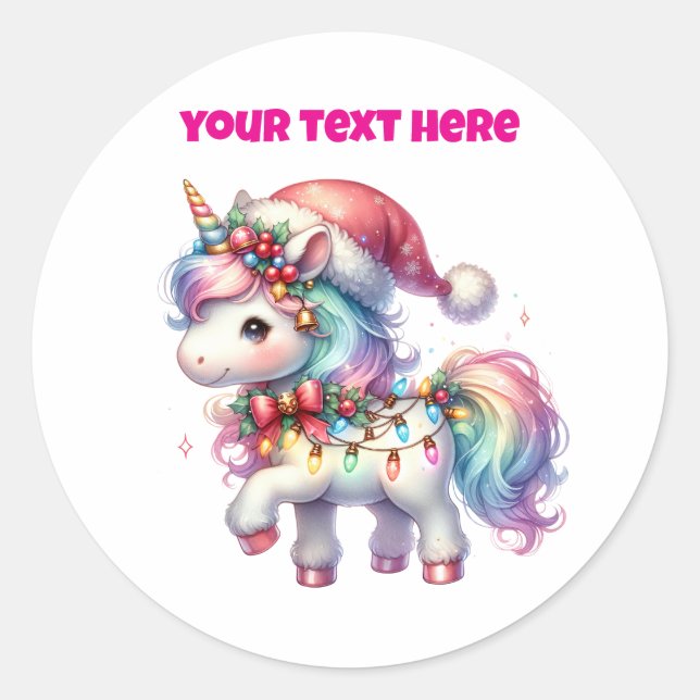 Sticker Cercle Unicorne de Noël personnalisé (Devant)