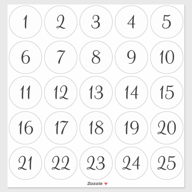 Sticker Cercles numérotés blanc et noir 1 - 25 (Feuille)