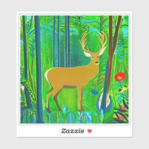 Sticker Cerf dans un cadre forestier d'Imaginaire