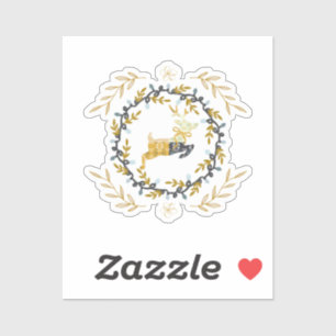 Sticker Cerf de Noël avec Couronne Vinyle Crème Jaune