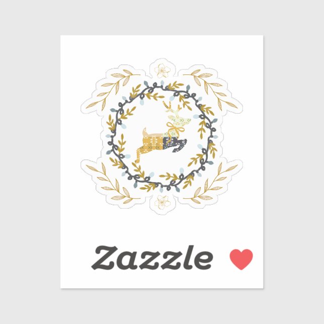 Sticker Cerf de Noël avec Couronne Vinyle Crème Jaune (Feuille)