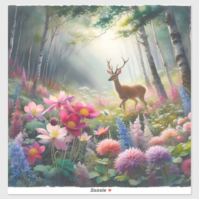 Sticker Cerf forestier naturel capturé de manière artistiq (Feuille)