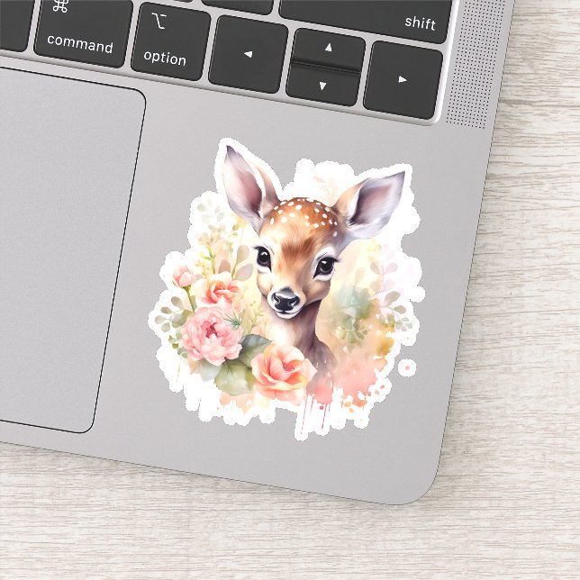 Sticker Cerf mignon entouré de roses (Détail)