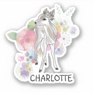 Sticker Cerfs et fleurs de bois personnalisés Nom du paste