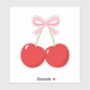 Sticker Cerises Rouges avec Nœud Rose Chic Cottage Coquett
