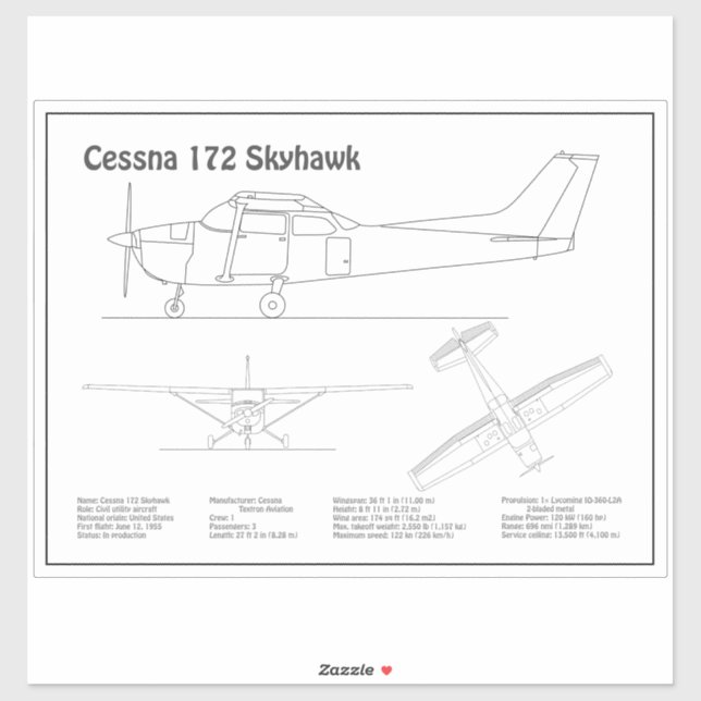 Sticker Cessna 172 Skyhawk - Plan directeur de l'avion BD (Feuille)