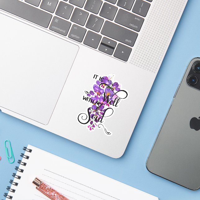 Sticker C'est bien la glycine violette (Ordinateur portable avec iPhone)
