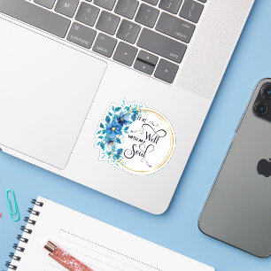 Sticker C'est bien un cadre floral bleu et or