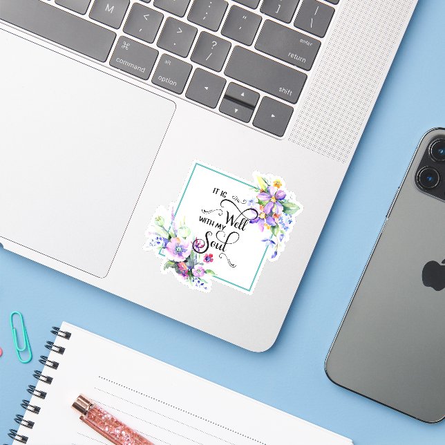 Sticker C'est bien un cadre floral violet (Ordinateur portable avec iPhone)