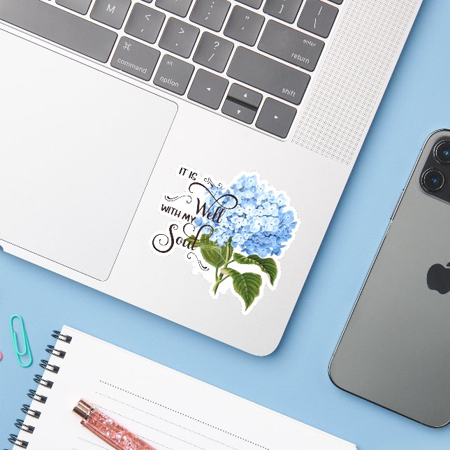 Sticker C'est bien une hydrangea bleue (Ordinateur portable avec iPhone)