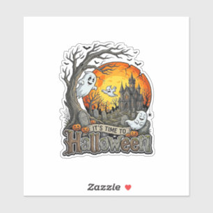 Sticker C'est le moment Halloween Maison hantée Cimetière