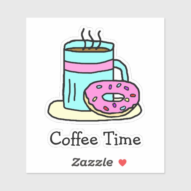 Sticker C'est l'heure du café, mug à café et beignet (Feuille)