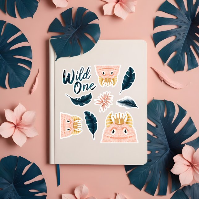 Sticker C'est un monstre rose sauvage et une jungle tropic (She's a Wild One Pink Monster & Tropical Jungle Sticker)