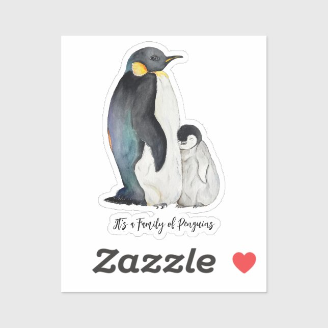 Sticker C'est une famille de pingouins en aquarelle (Feuille)