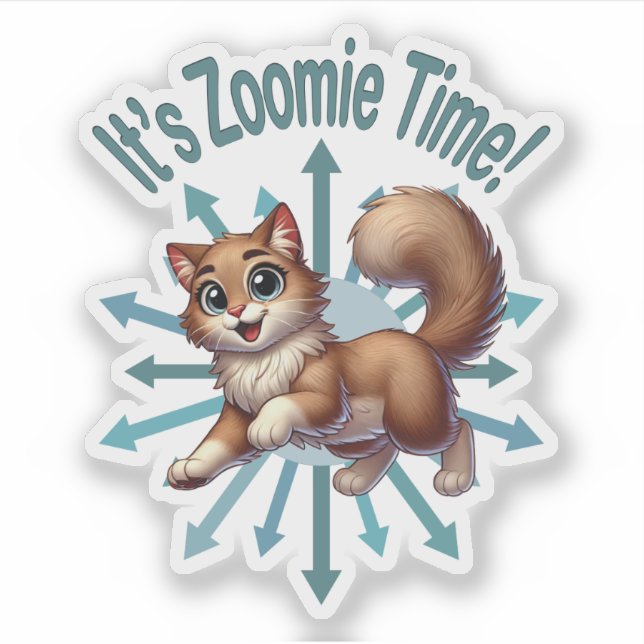 Sticker C'est Zoomie Time Cute Brown & White Cat (Devant)