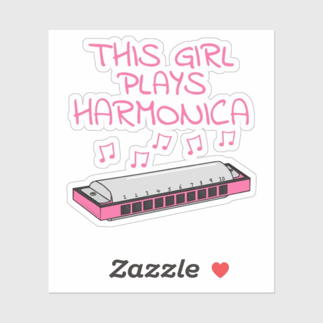 Sticker Cette Fille Joue Harmonica, Musicienne Féminine (Feuille)