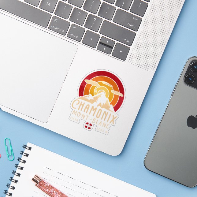 Sticker Chamonix France Retro Sunset Ski Souvenirs 80s (Ordinateur portable avec iPhone)