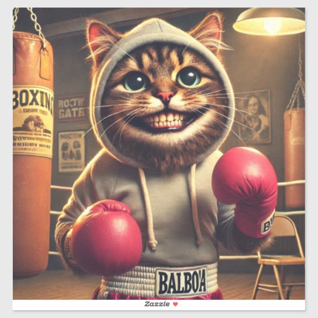 Sticker "Champ de boxe ? - Chat avec clous de boxe (Feuille)