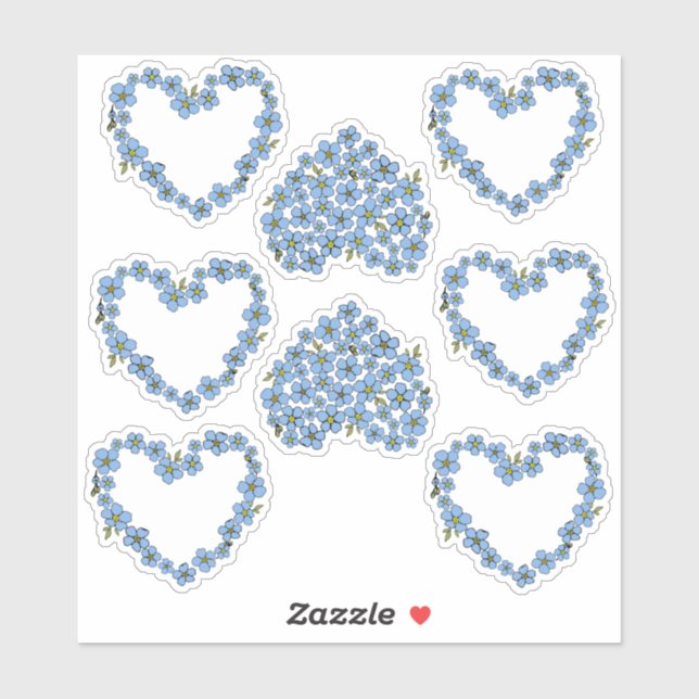 Sticker champ de myosotis avec cadre de coeurs (Feuille)