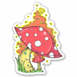Sticker Champignon flamboyant psychédélique sauvage