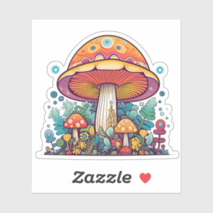 Sticker Champignon Orange Sarcelle Rétro Groovy