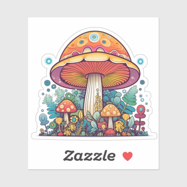 Sticker Champignon Orange Sarcelle Rétro Groovy  (Feuille)