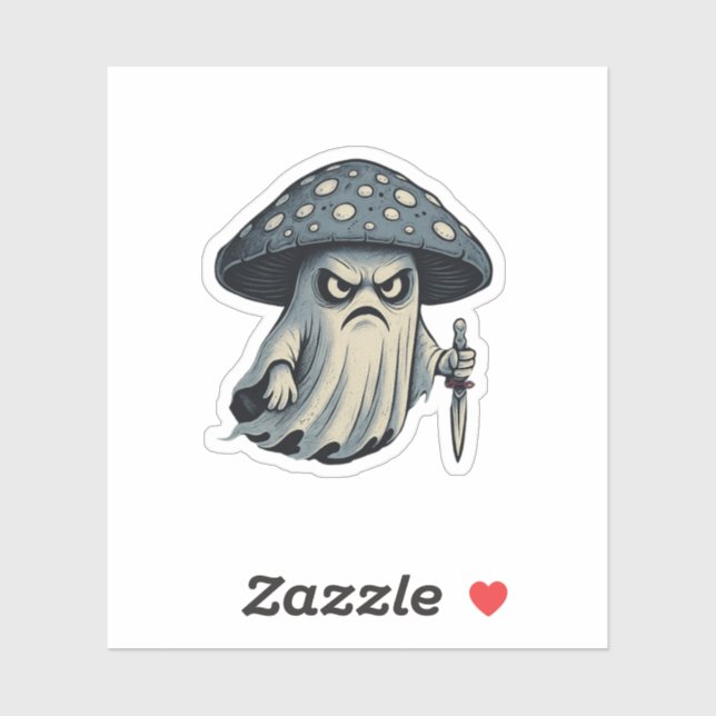 Sticker Champignon Tueur – Fantôme Effrayant avec Couteau  (Feuille)