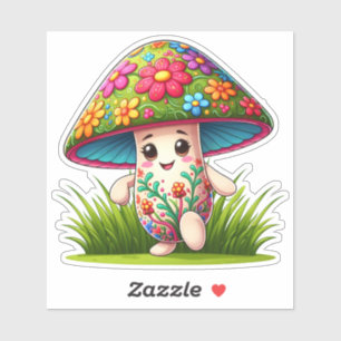 Sticker Champignons colorés dans un jardin luxuriant