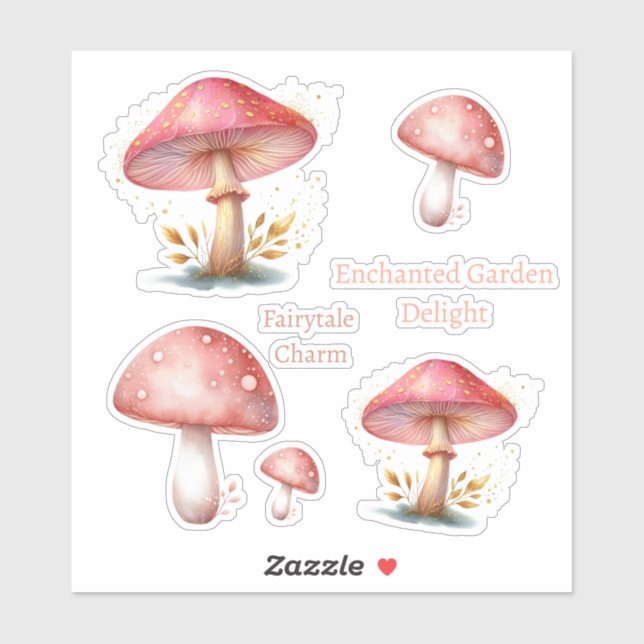 Sticker Champignons Enchantés Blush Whimsical Nouvelle adr (Feuille)