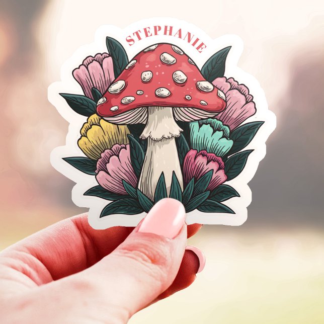 Sticker Champignons et fleurs Nom personnalisé Vinyl (Créateur téléchargé)