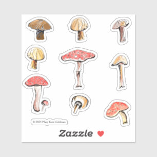Sticker Champignons Illustrés à la Main Forêt Enchantée et