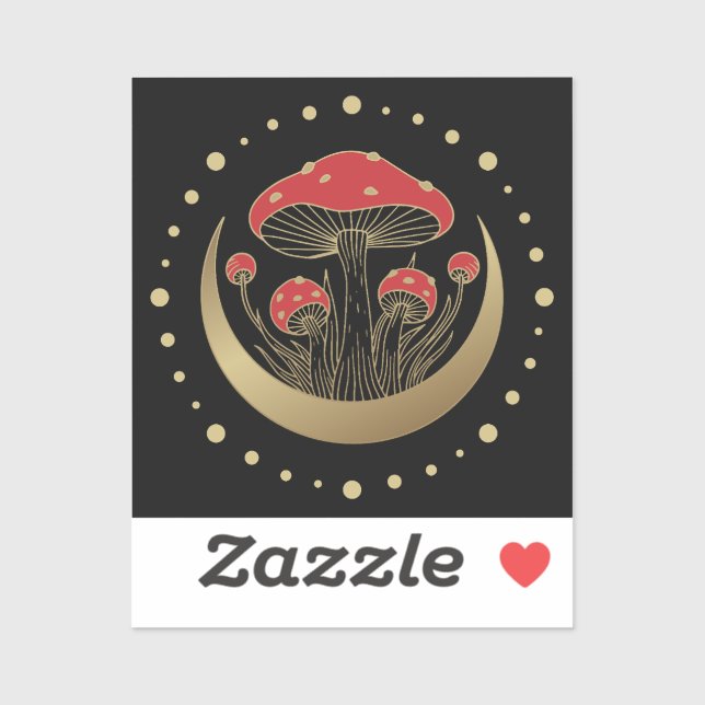 Sticker Champignons Magiques Rouge & Or Crescent Moon sur  (Feuille)