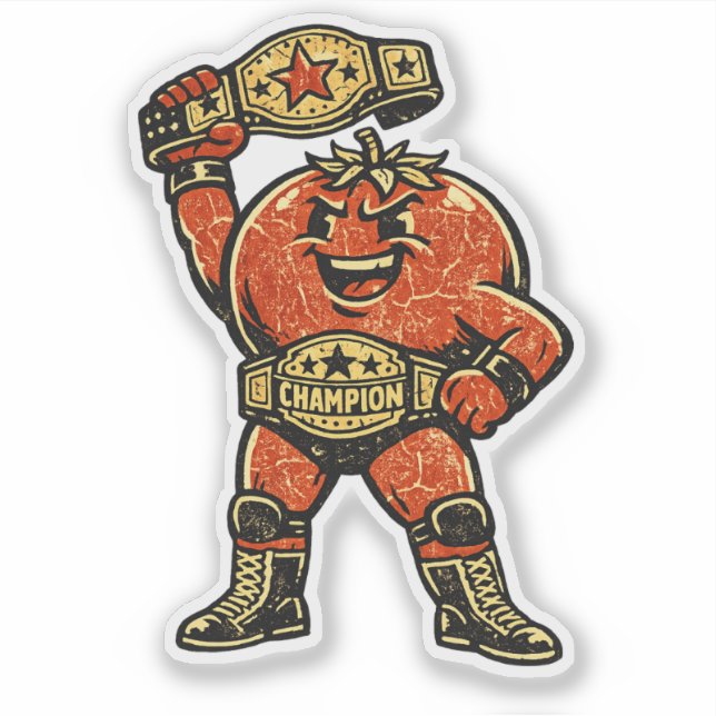 Sticker Champion de lutte de tomate — Combattant rétro vin (Devant)